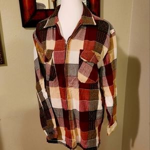 Cityscapes 90s vintage red white & black plaid zip‎ front shacket sz L w pockets